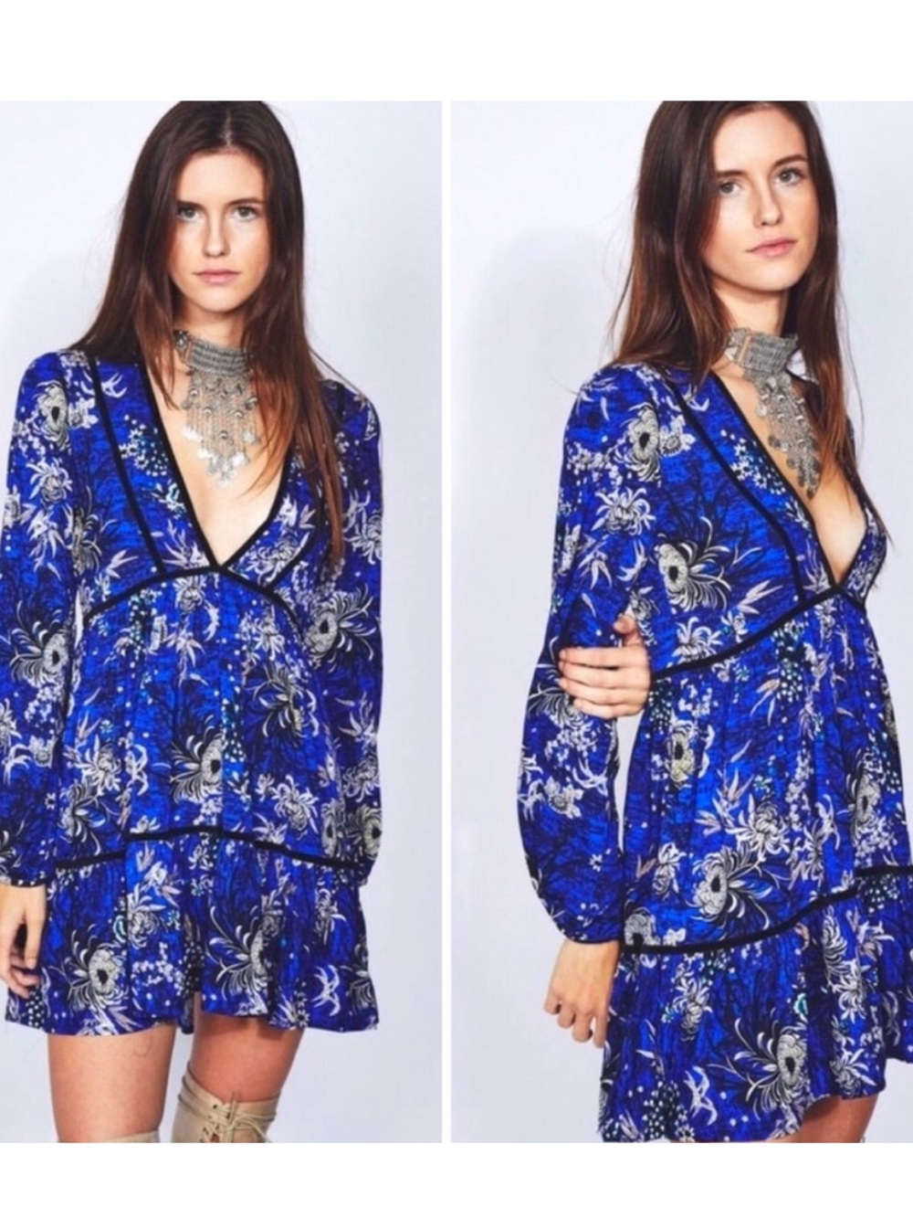 Jaase Lotus Moonlight Blue Mini Boho Dress XS